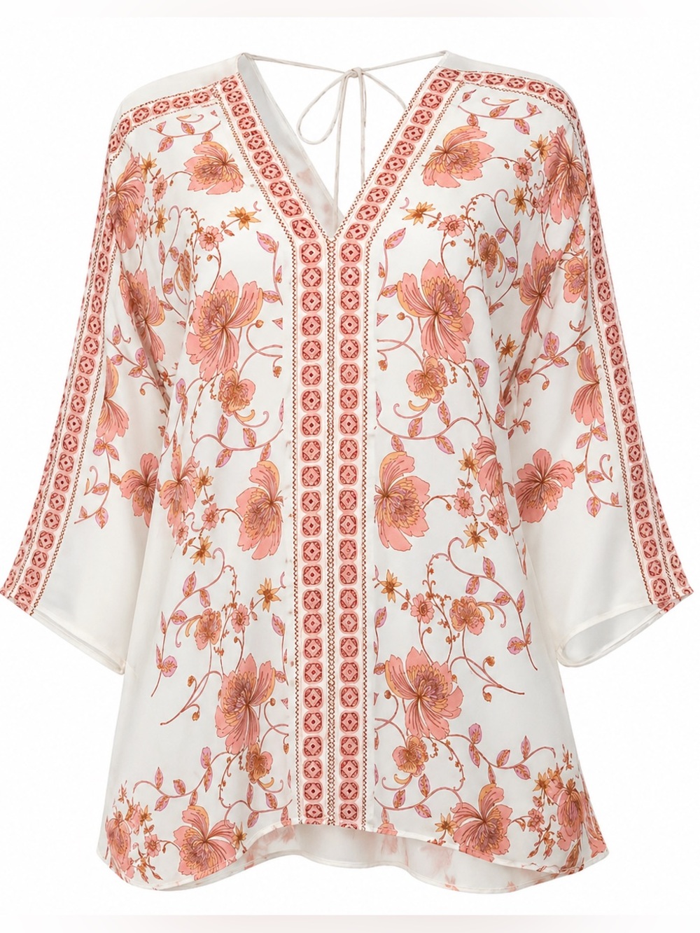 Rose + Olive Floral Vneck Top Womens SZ L Romantic Dreamy Delicate Gypsy Boho
